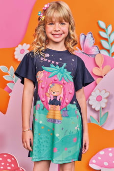 VESTIDO INFANTIL KUKIÊ EM MEIA MALHA COM ESTAMPADO - 73758