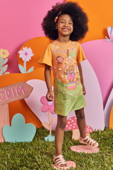 VESTIDO INFANTIL KUKIÊ EM MEIA MALHA COM ESTAMPADO - 73758