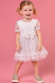 VESTIDO INFANTIL KUKIÊ EM SUPER CETIM E TULE COM DETALHES EM STRASS - 73196