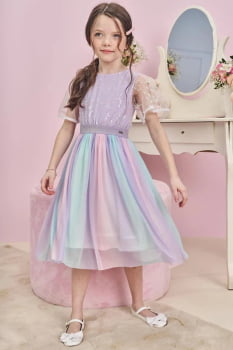 VESTIDO INFANTIL KUKIÊ EM TULE BRILHO - 75259