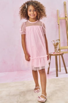 VESTIDO INFANTIL KUKIÊ EM TULE POÁ COM LAÇOS - 77447