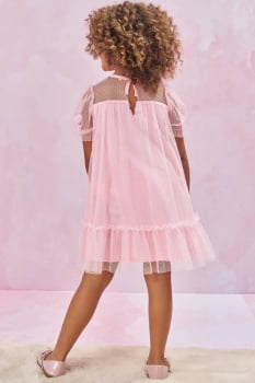 VESTIDO INFANTIL KUKIÊ EM TULE POÁ COM LAÇOS - 77447