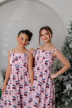 VESTIDO INFANTIL MARIAS MIDI COM ESTAMPA DE CEREJAS - 823557