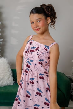 VESTIDO INFANTIL MARIAS MIDI COM ESTAMPA DE CEREJAS - 823557