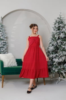 VESTIDO INFANTIL MARIAS MIDI ESTAMPADO VERMELHO - 823558