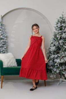 VESTIDO INFANTIL MARIAS MIDI ESTAMPADO VERMELHO - 823558