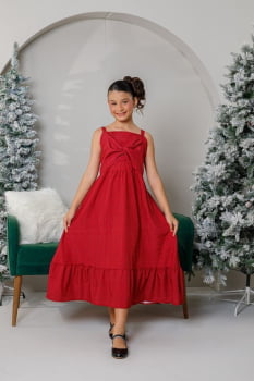 VESTIDO INFANTIL MARIAS MIDI ESTAMPADO VERMELHO - 823558