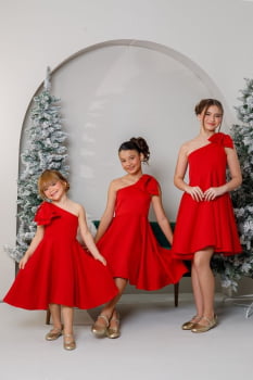 VESTIDO INFANTIL MARIAS VERMELHO COM LAÇO - 823552