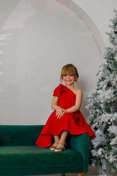 VESTIDO INFANTIL MARIAS VERMELHO COM LAÇO - 823552