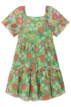 VESTIDO INFANTIL MENINA EM TULE COMFY COM ABERTURA NAS COSTAS E ESTAMPA MARGARIDAS - 73754