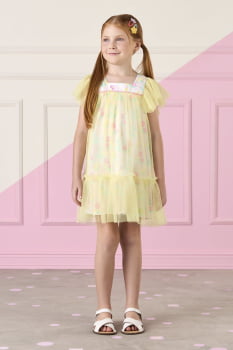 VESTIDO INFANTIL MON SUCRÉ EM TULE COM ESTAMPA DE MARGARIDAS - 51133125368