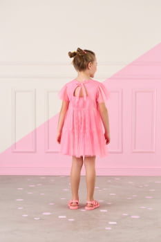 VESTIDO INFANTIL MON SUCRÉ EM TULE ROSA NEON COM BORDADO - 51133125364