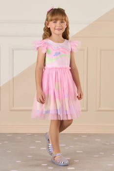 VESTIDO INFANTIL MON SUCRÉ ESTAMPA DE DOCES COM TULE - 51133125084