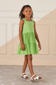 VESTIDO INFANTIL MON SUCRÉ VERDE COM BORDADO DE CORAÇÕES - 51133125406