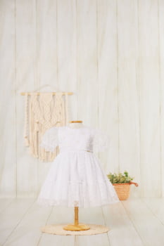 VESTIDO INFANTIL SERENA BABY EM TULE COM POÁ E APLICAÇÃO DE FLORES - 1314330