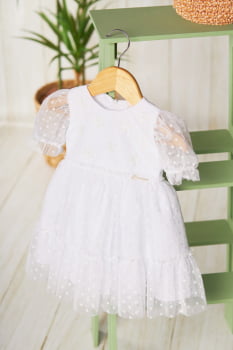 VESTIDO INFANTIL SERENA BABY EM TULE COM POÁ E APLICAÇÃO DE FLORES - 1314330