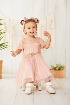 VESTIDO INFANTIL SERENA EM TULE LUREX ROSE - 1131330