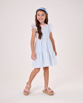 VESTIDO INFANTIL SOMNII MARIAS EM COTTON LISTRADO FIO TINTO - 3243061