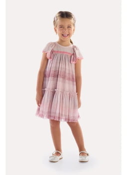 VESTIDO INFATIL KIKI TEXTURIZADO COM TULE E RENDA - 2100188