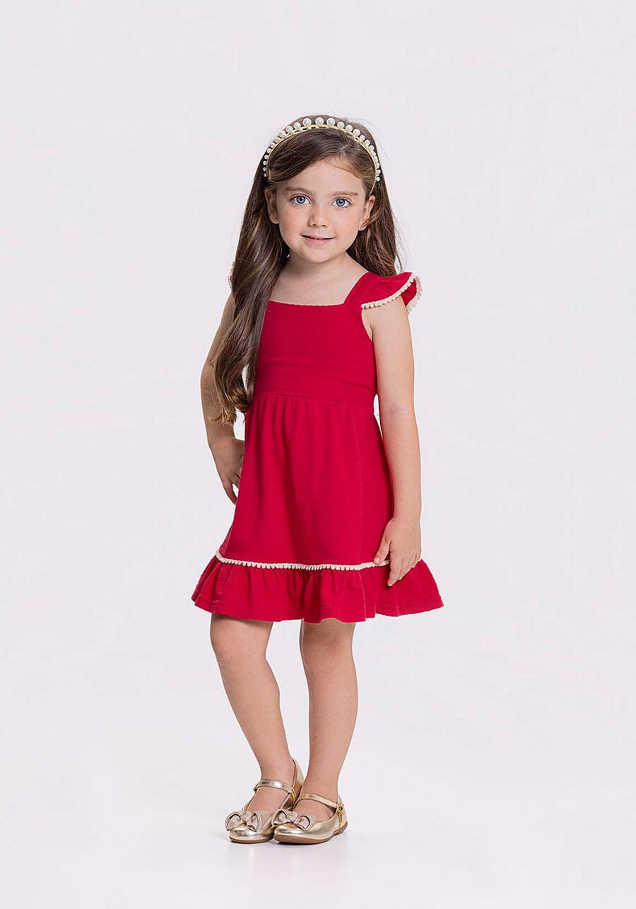 VESTIDO INFANTIL ALAKAZOO EVASÊ COM POMPONS EM MALHA TEXTURADA - 46590