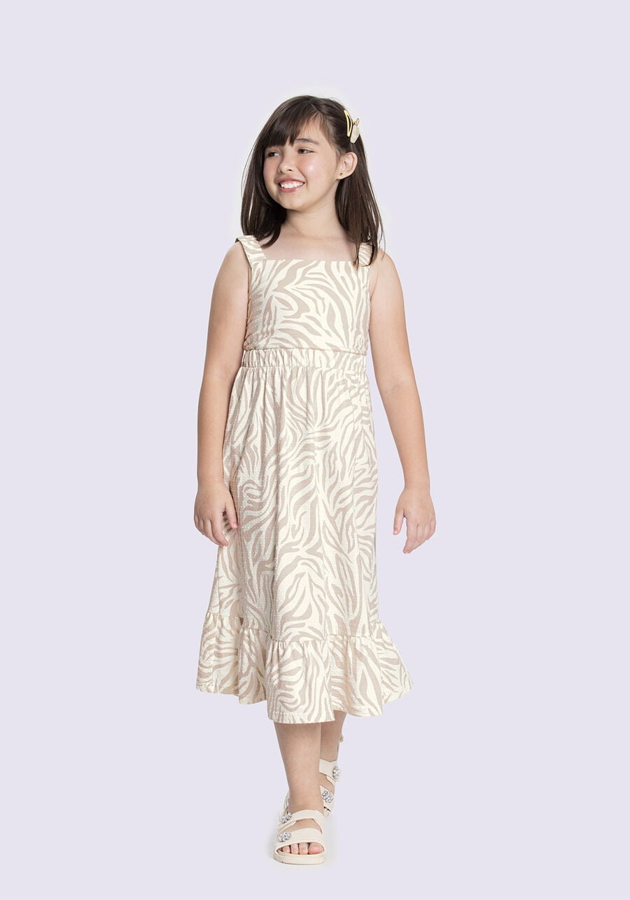 VESTIDO INFANTIL ALAKAZOO MIDI EM MALHA TEXTURIZADA COM ESTAMPA ZEBRA - 37638