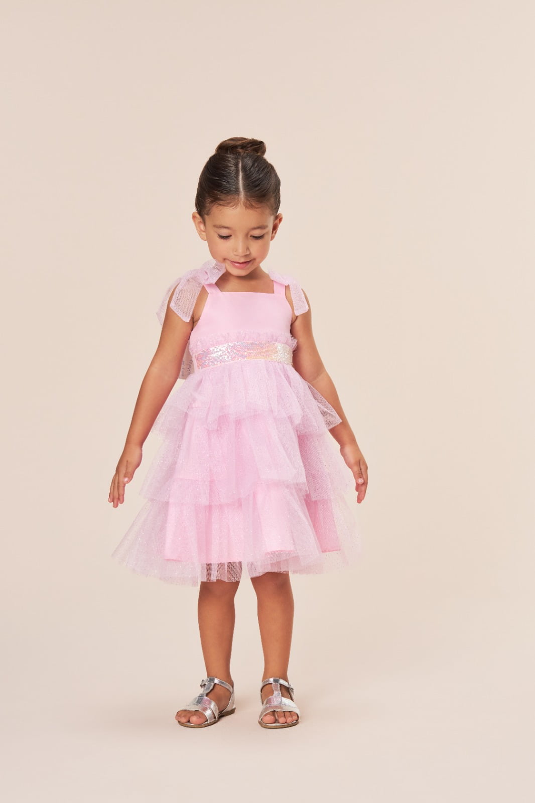 VESTIDO INFANTIL BAMBOLLINA EM TULE GLITTER ROSA - 1021230