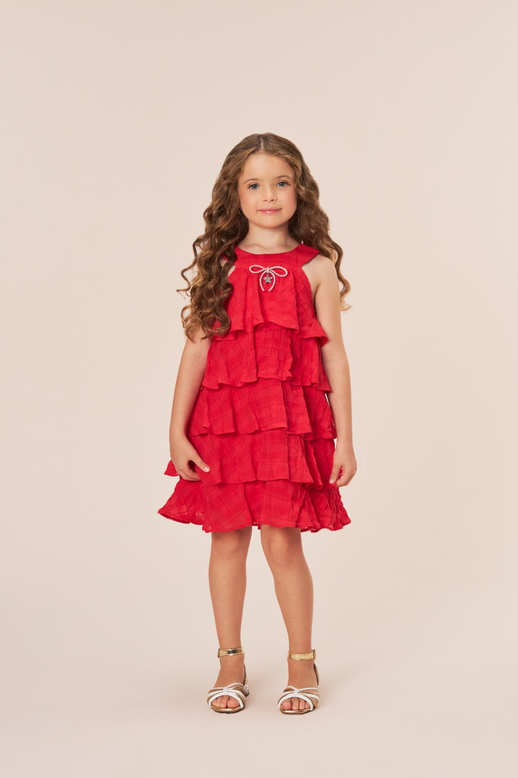 VESTIDO INFANTIL BAMBOLLINA EVASÊ COM BABADOS VERMELHO - 1108130