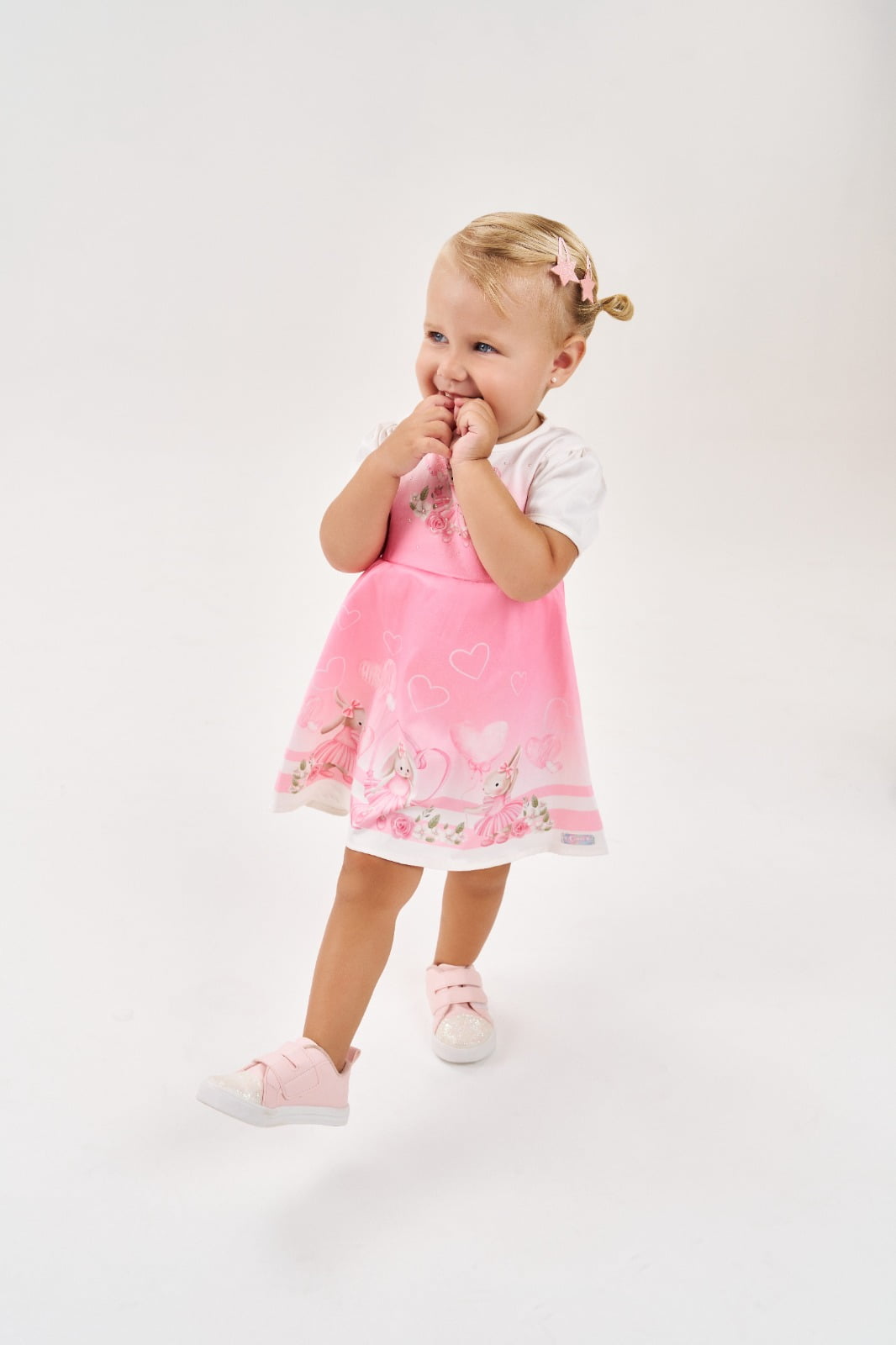 VESTIDO INFANTIL CINTI BABY COM ESTAMPA DE COELHINHO E DETALHE EM STRASS  -10242