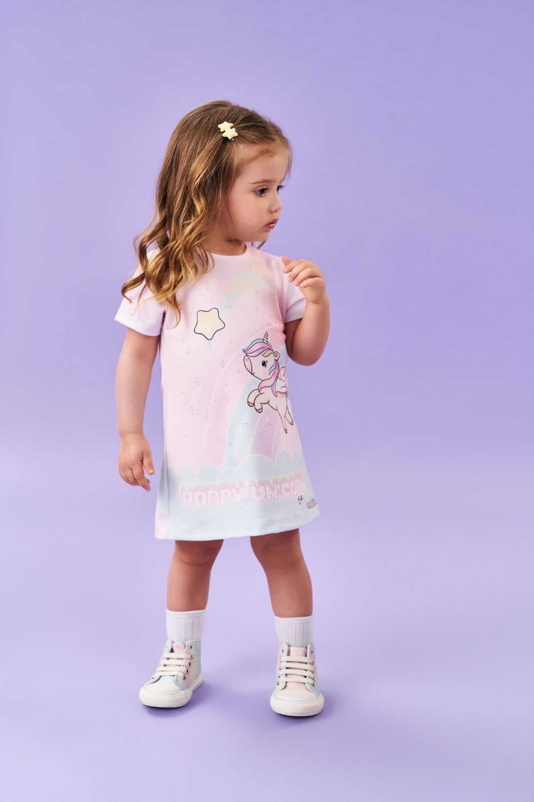 VESTIDO INFANTIL CINTI BABY ESTAMPA HAPPY UNICORN COM DETALHE EM STRASS - 10241