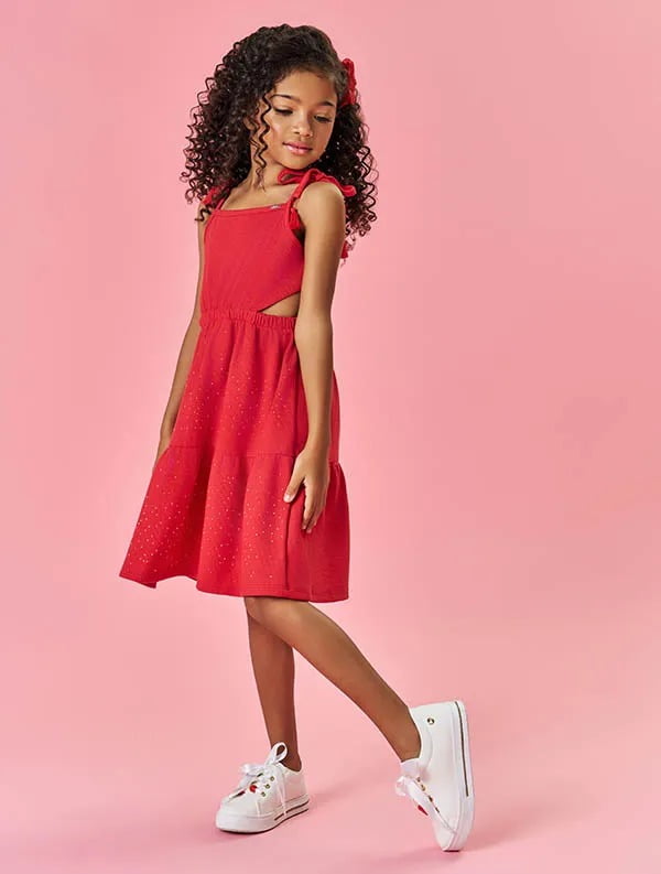 VESTIDO INFANTIL CINTI COM STRASS VERMELHO - 12199