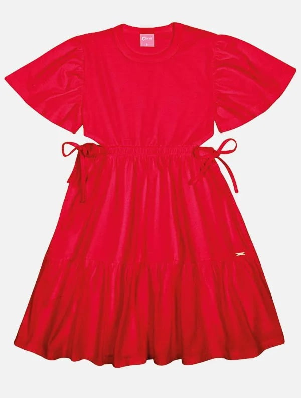 VESTIDO INFANTIL CINTI EM MEIA MALHA COM GLITTER VERMELHO - 12198