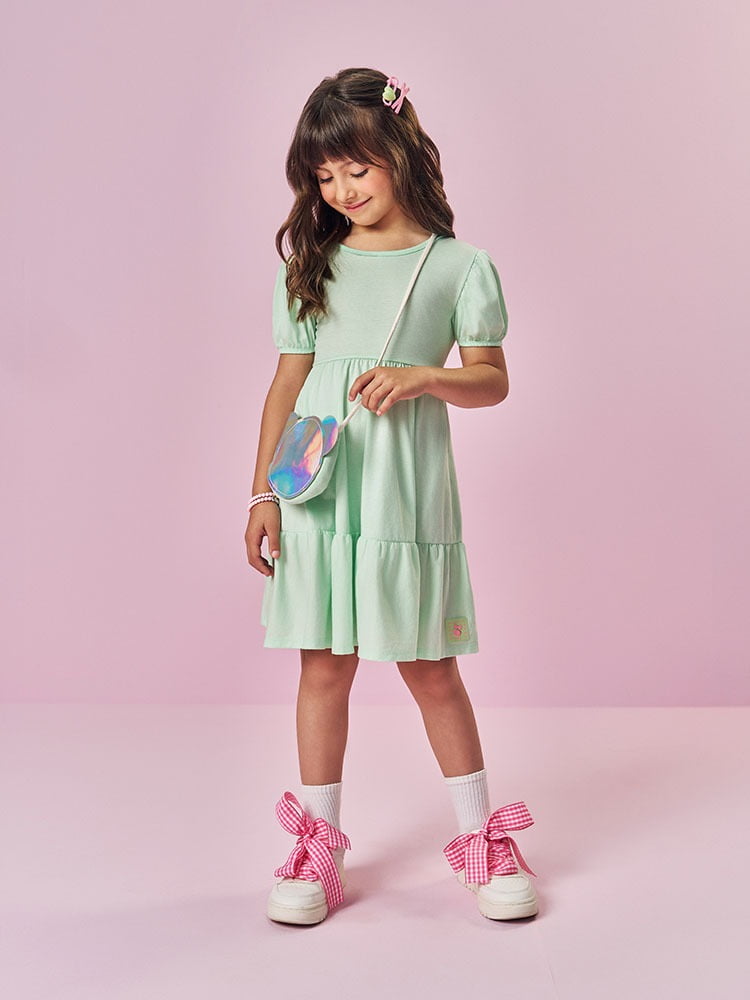 VESTIDO INFANTIL CINTI EM MEIA MALHA E ACOMPANHA BOLSA DE URSINHO - 12681