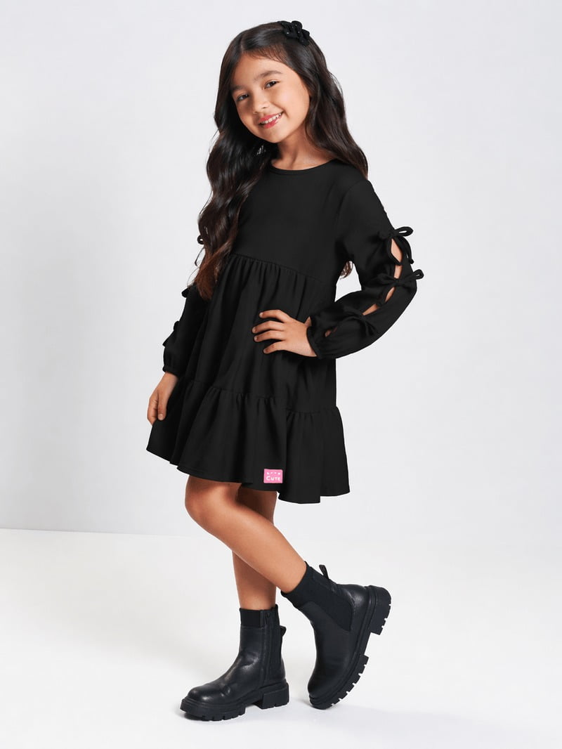 VESTIDO INFANTIL CINTI EM MOLETINHO WAFFLE PRETO - 012261090
