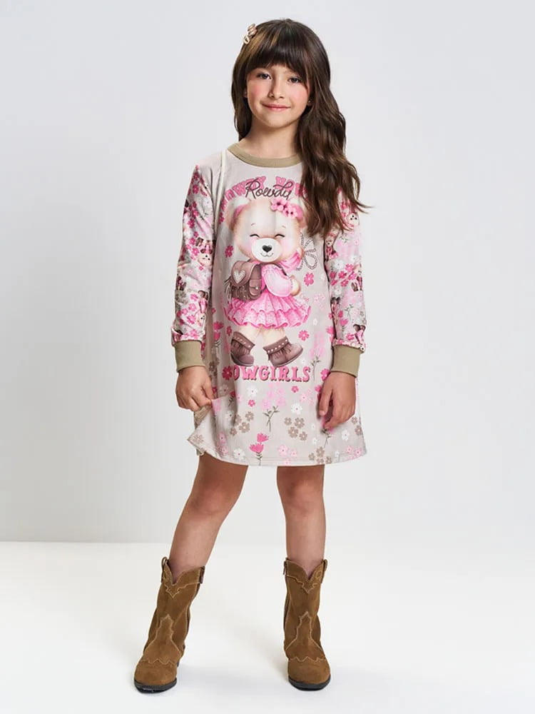 VESTIDO INFANTIL CINTI EM SUPLEX FELPADO E ACOMPANHA MOCHILA EM CARNEIRIHO - 012261270