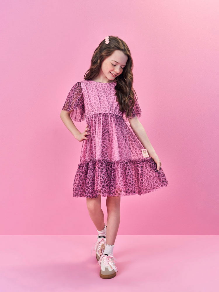 VESTIDO INFANTIL CINTI EM TULE COM ESTAMPA DE ONCINHA - 12501