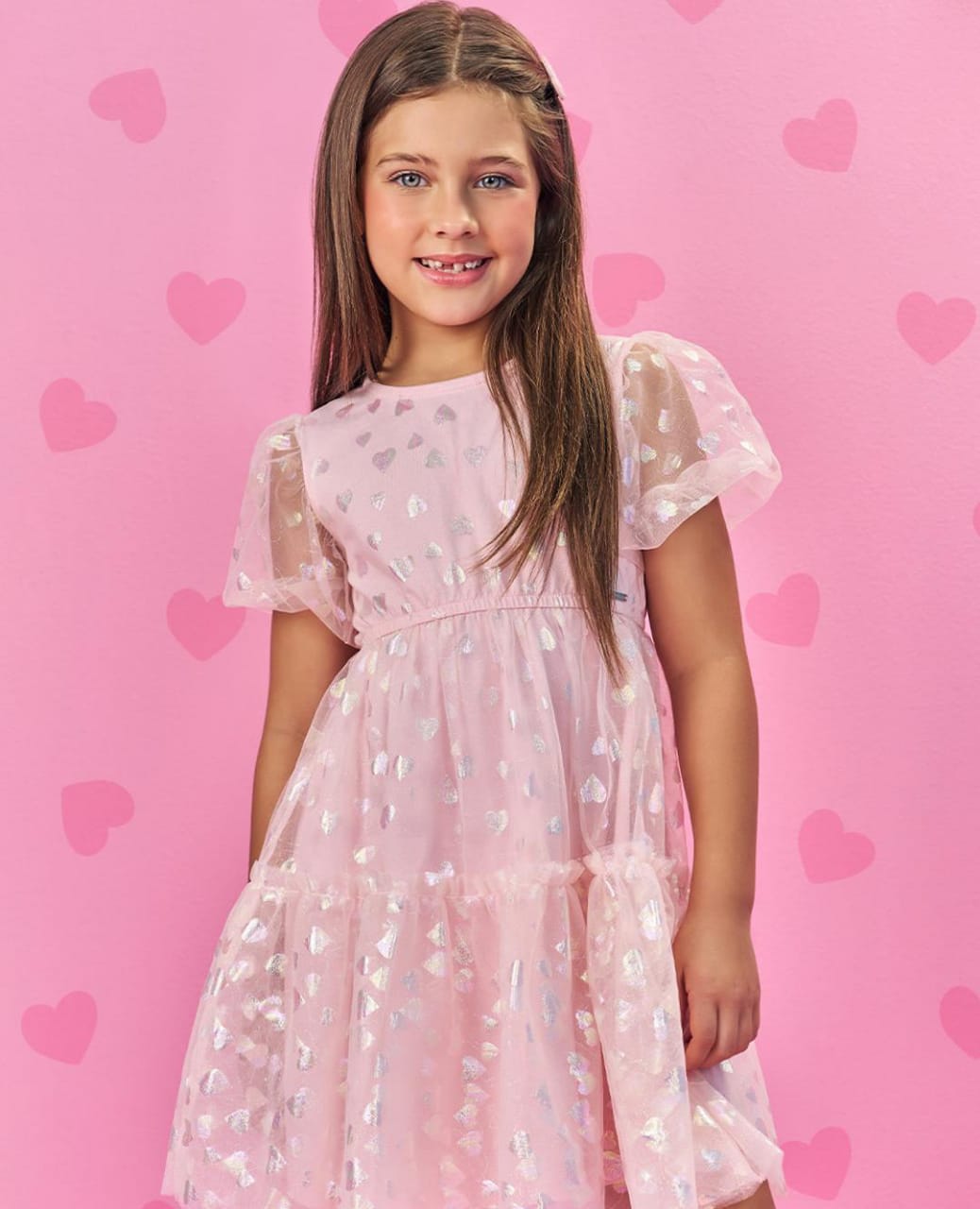 VESTIDO INFANTIL CINTI EM TULE CORAÇÕES - 12505