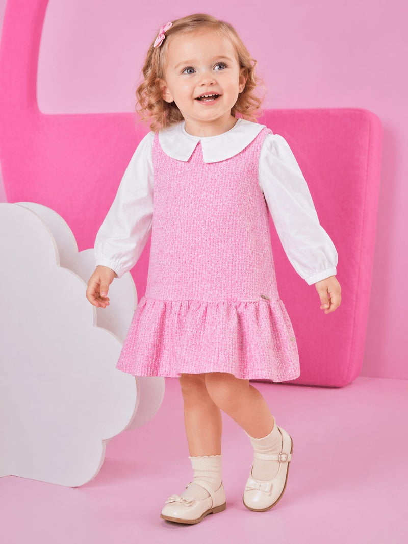 VESTIDO INFANTIL CINTI EM TWEED E TRICOLINE - 012260210