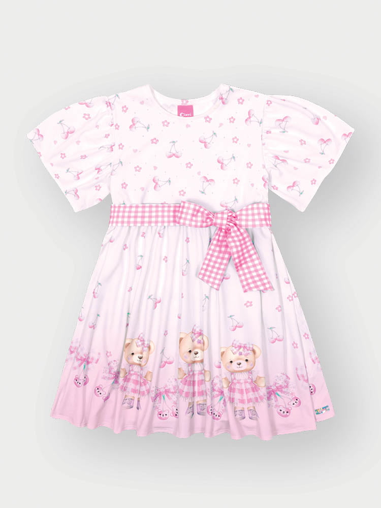 VESTIDO INFANTIL CINTI ESTAMPA URSINHO COM STRASS - 12502
