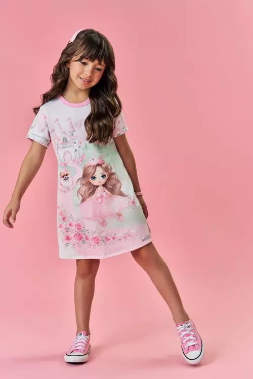 VESTIDO INFANTIL CINTI ESTAMPADO COM DETALHE EM STRASS - 12211