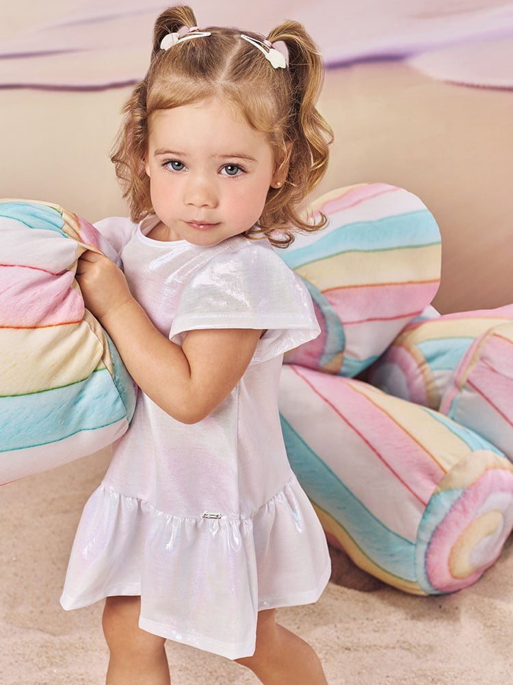 VESTIDO INFANTIL CINTI METALIZADO BRANCO - 10456