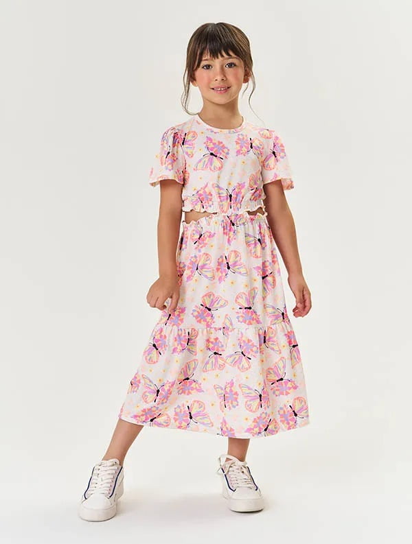 VESTIDO INFANTIL CINTI MIDI COM ESTAMPA DE BORBOLETAS - 12191