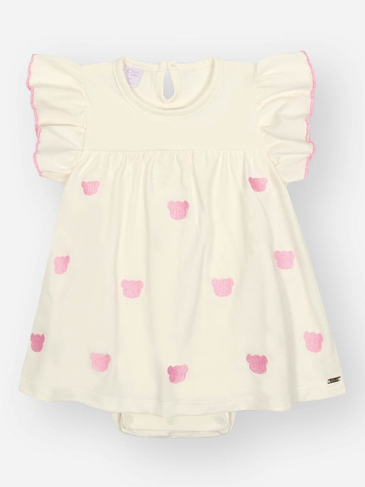 VESTIDO INFANTIL CINTI POSSUI BODY INTERNO E URSINHOS BORDADOS - 10491