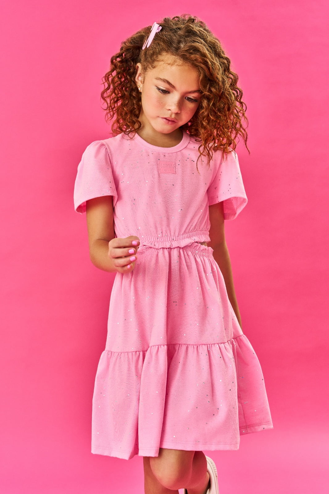 VESTIDO INFANTIL CINTI ROSA COM BRILHO - 12068