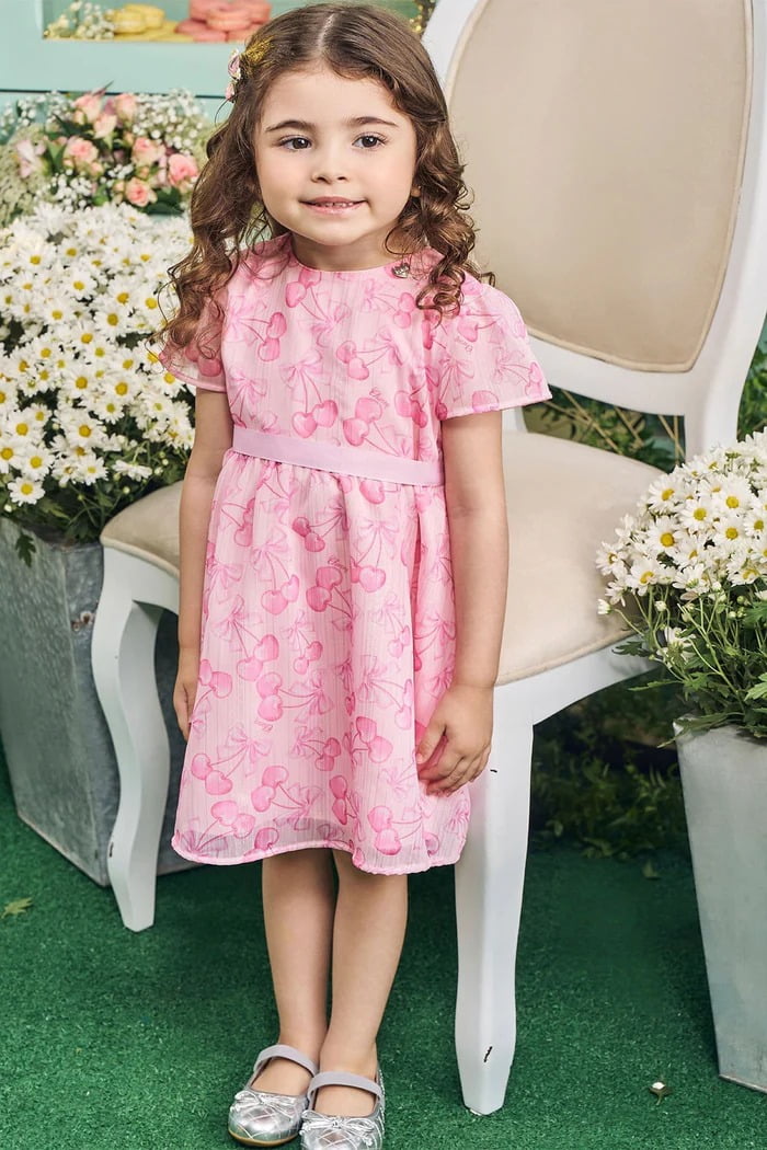 VESTIDO INFANTIL EM CHIFFON BRILHO CORAÇÕES - 84691