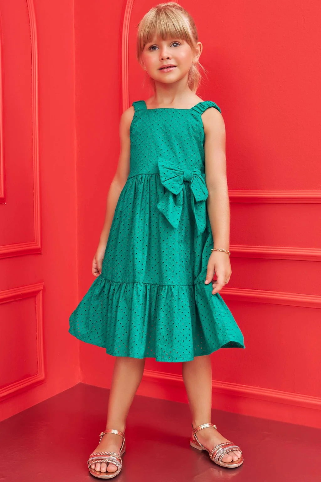 VESTIDO INFANTIL INFANTI EM MALHA LAISE SUMMER VERDE COM LAÇO - 77373