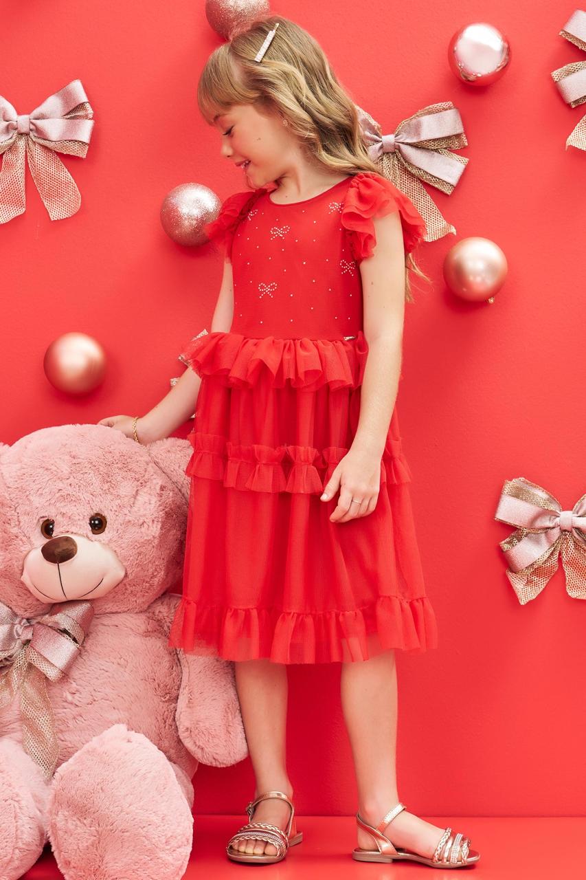 VESTIDO INFANTIL INFANTI EM TULE VERMELHO COM DETALHE EM STRASS - 77616