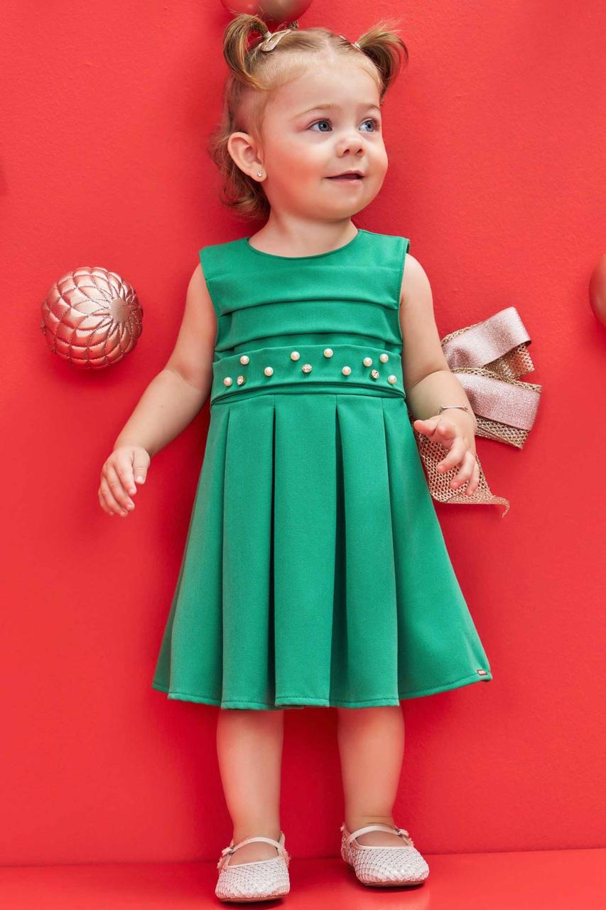 VESTIDO INFANTIL INFANTI VERDE COM APLICAÇÕES EM PEDRARIAS - 78212