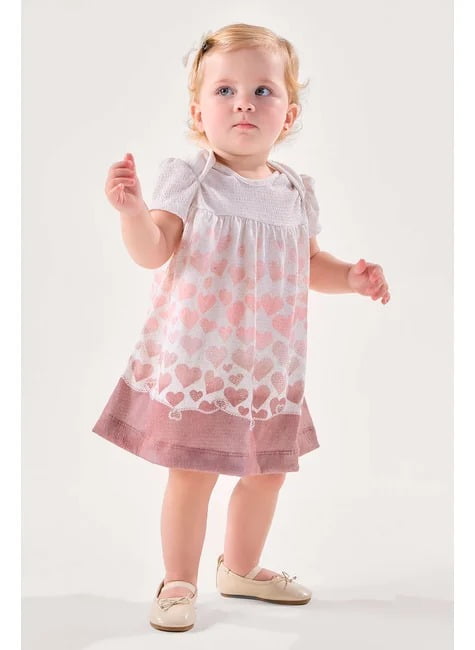 VESTIDO INFANTIL KIKI COM ESTAMPA CORAÇÕES COM STRASS - 1100064