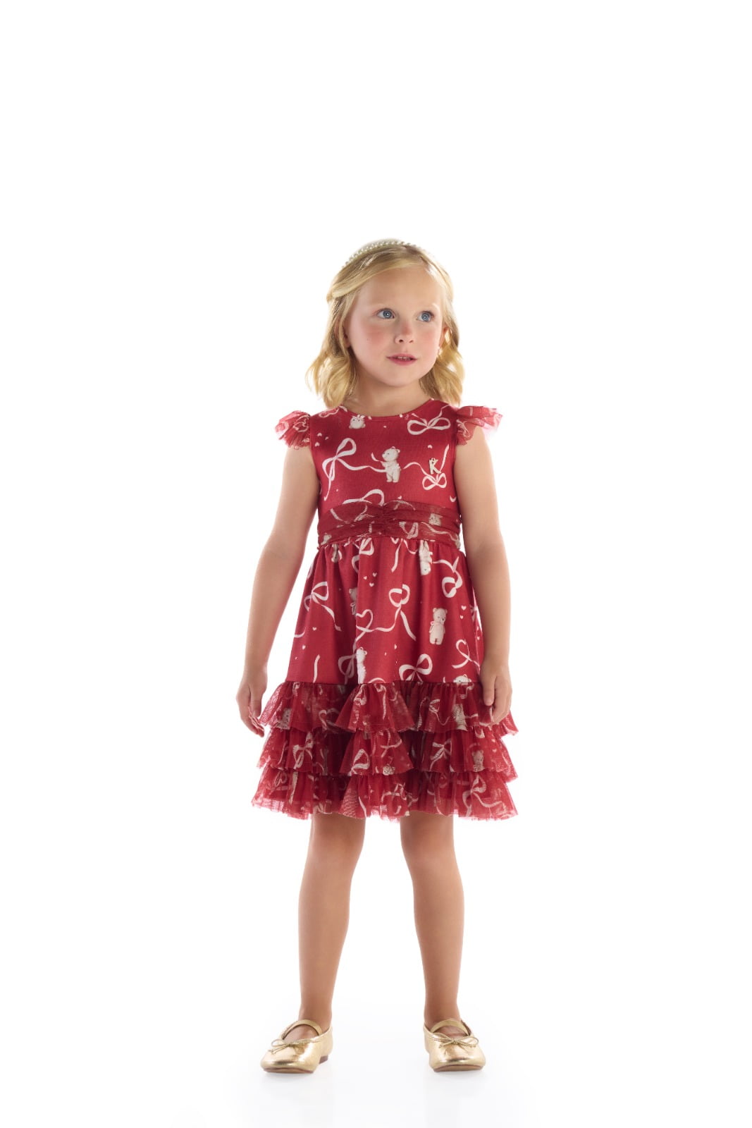VESTIDO INFANTIL KIKI COM TULE E ESTAMPA DE LAÇOS E URSINHO - 3100200