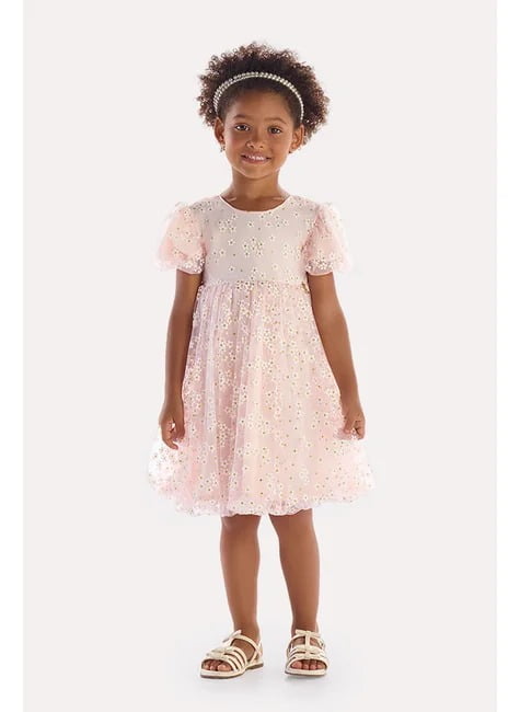 VESTIDO INFANTIL KIKI EM TULE FLUIDO COM ESTAMPA MARGARIDAS - 2100210